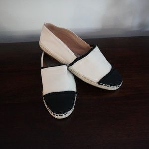 Schutz Flat Espadrilles (Black & NatlWhite)-10B